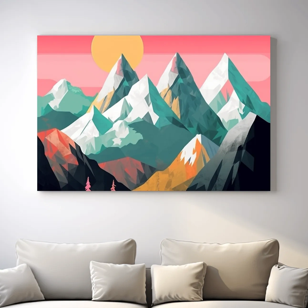 Simple 2d mountain art, colourful mountain ranges