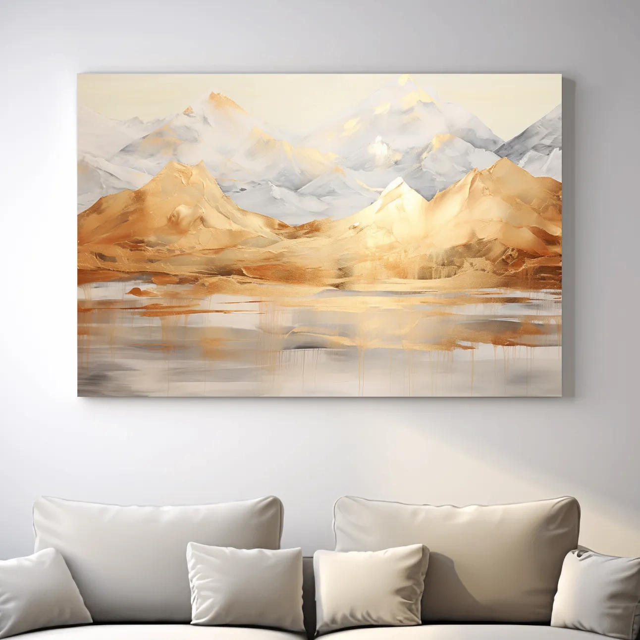 Abstract gold painting of a mountain landscape