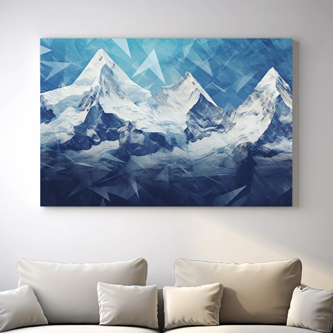 Mountain glacier art, blue and white, north symbol