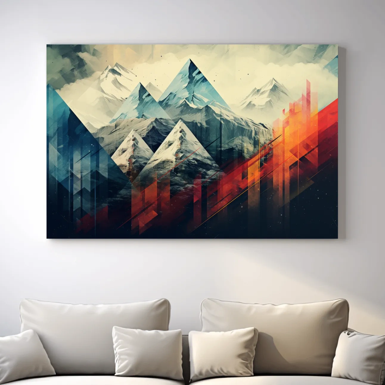 Colourful mountain art, bold geometric shapes