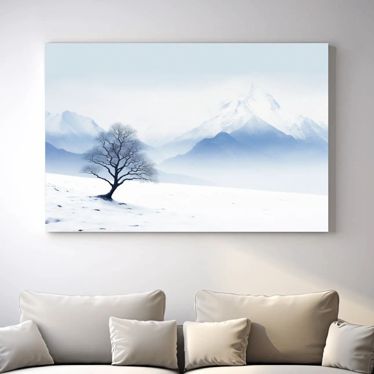 Minimal illustration, lonely tree in the snow