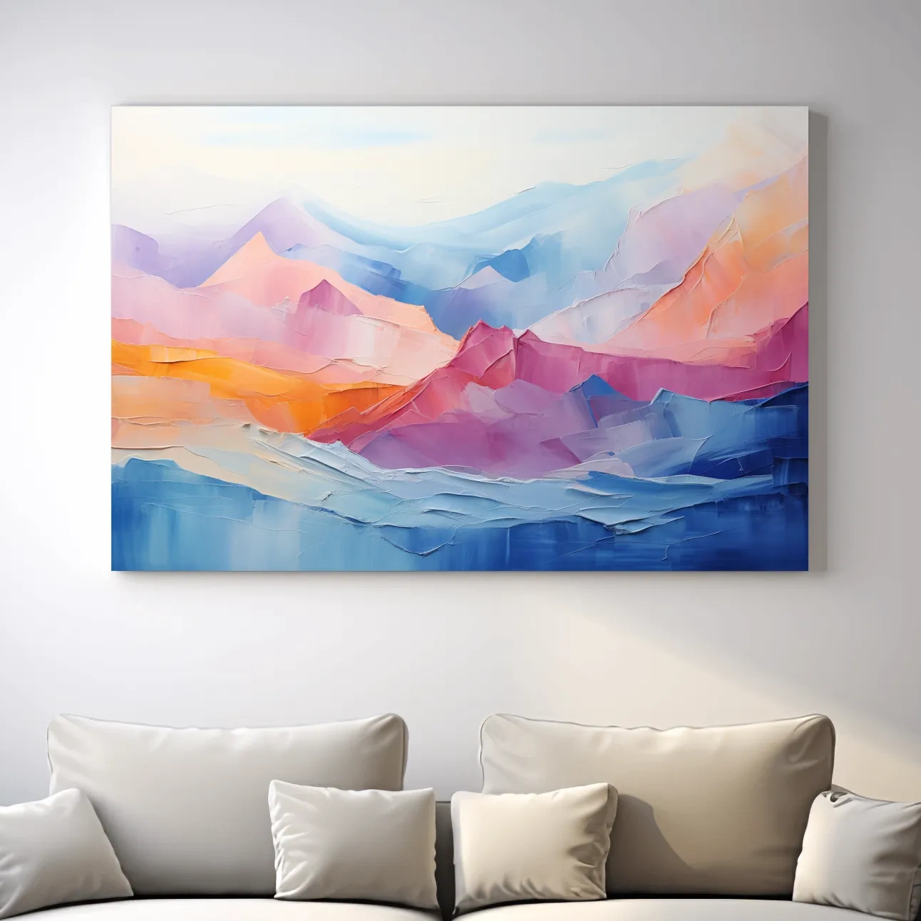 Abstract colourful oil painting representing mountains, canvas wall art