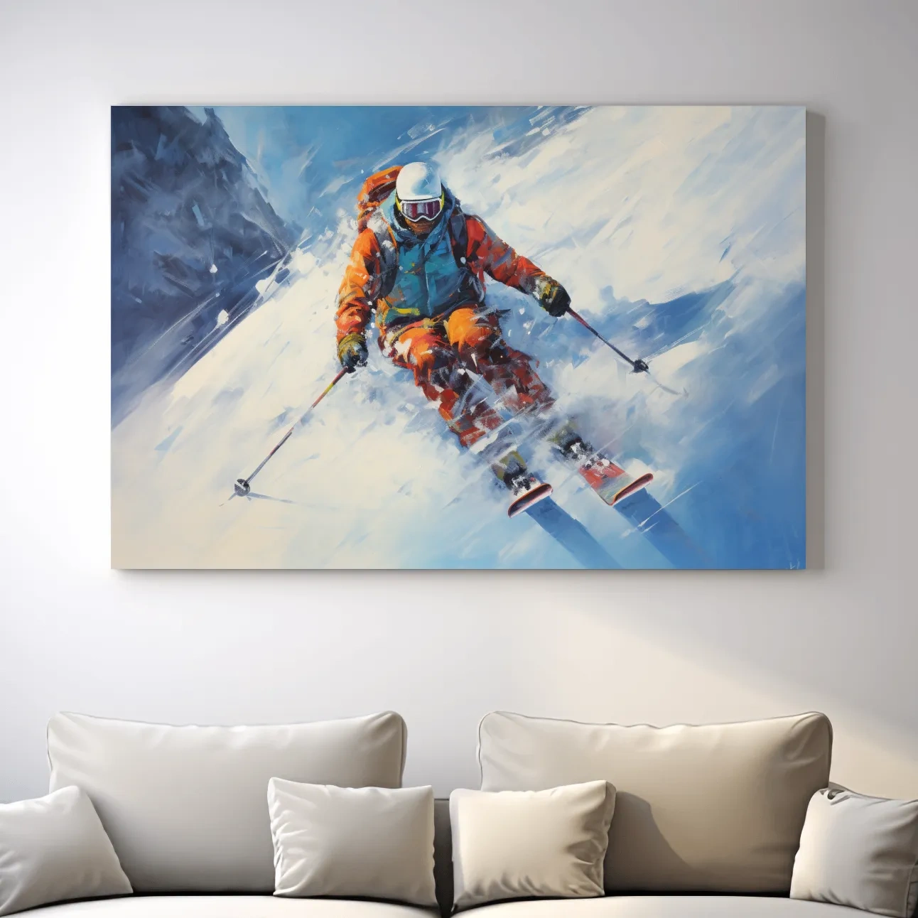 Painting of a skier in deep powder