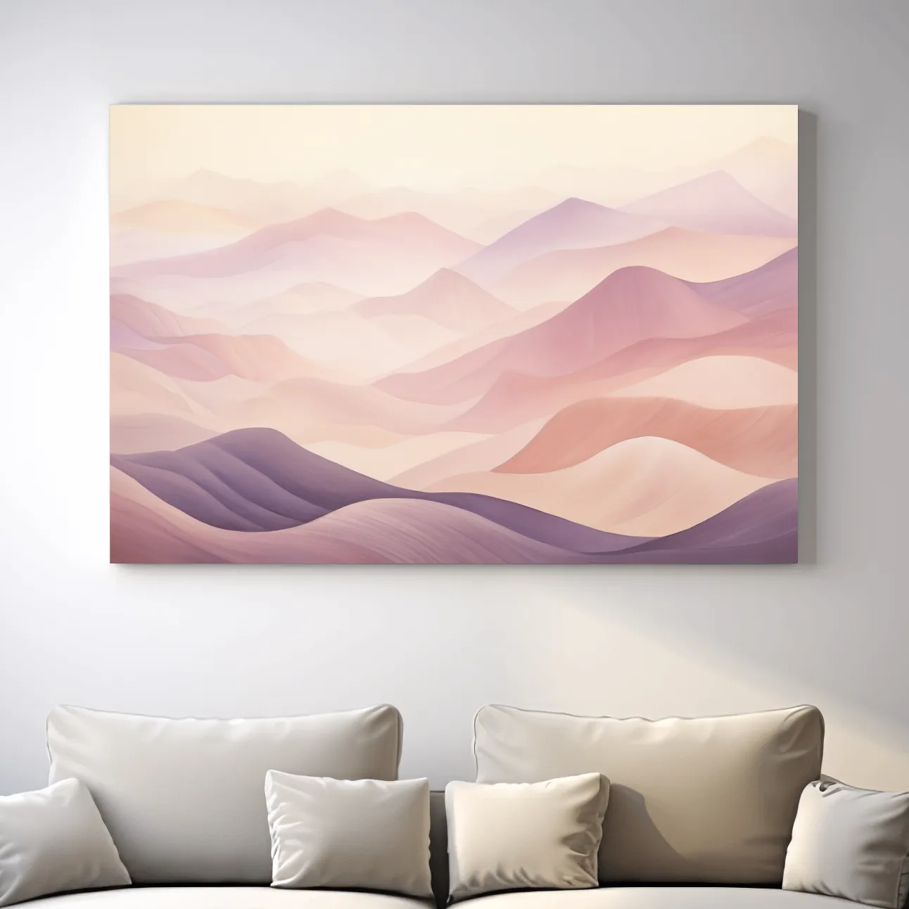 Soft and subtle purple pastel mountains in the fog artwork
