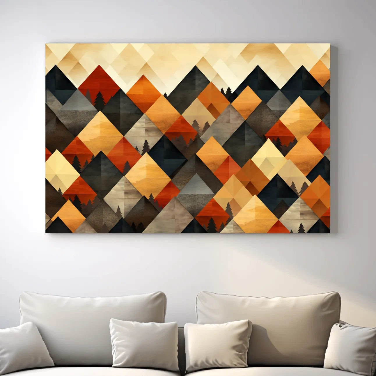 Mid century style art, geometric mountain patterns