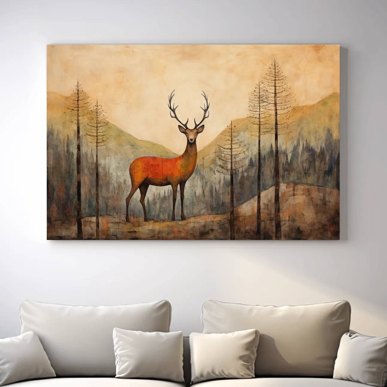 Rustic Woodland Stag Watercolor Painting - Autumn Mountain Forest Wildlife Wall Art