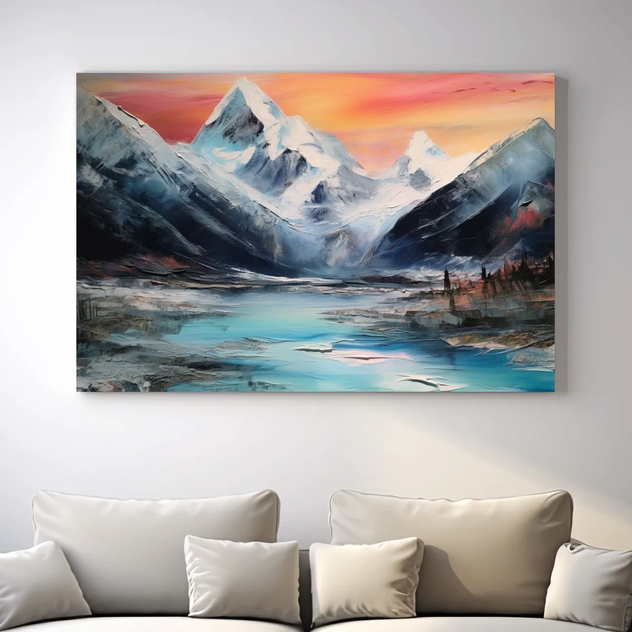 Bold oil painting of a glacier at sunset