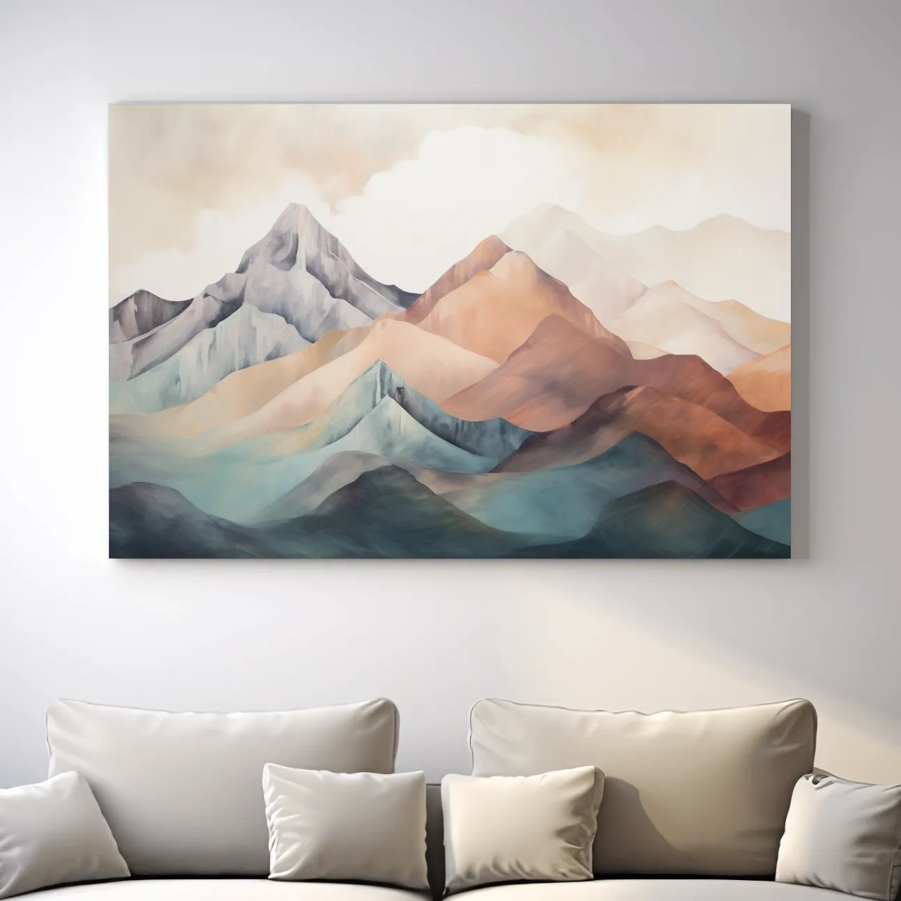 Subtle pastel painting of mountain ranges