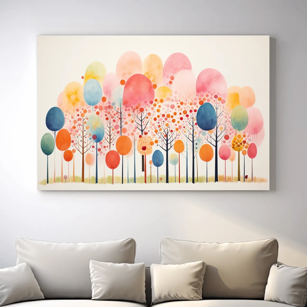Whimsical Pastel Watercolor Forest Trees - Colorful Nature Wall Art