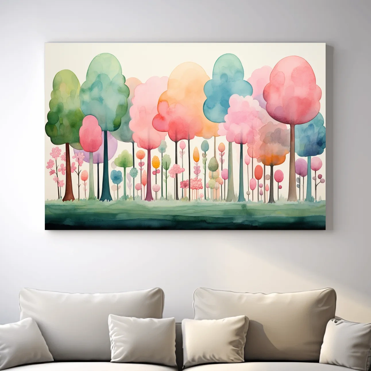 Whimsical Pastel Watercolor Forest - Colorful Nursery Wall Art
