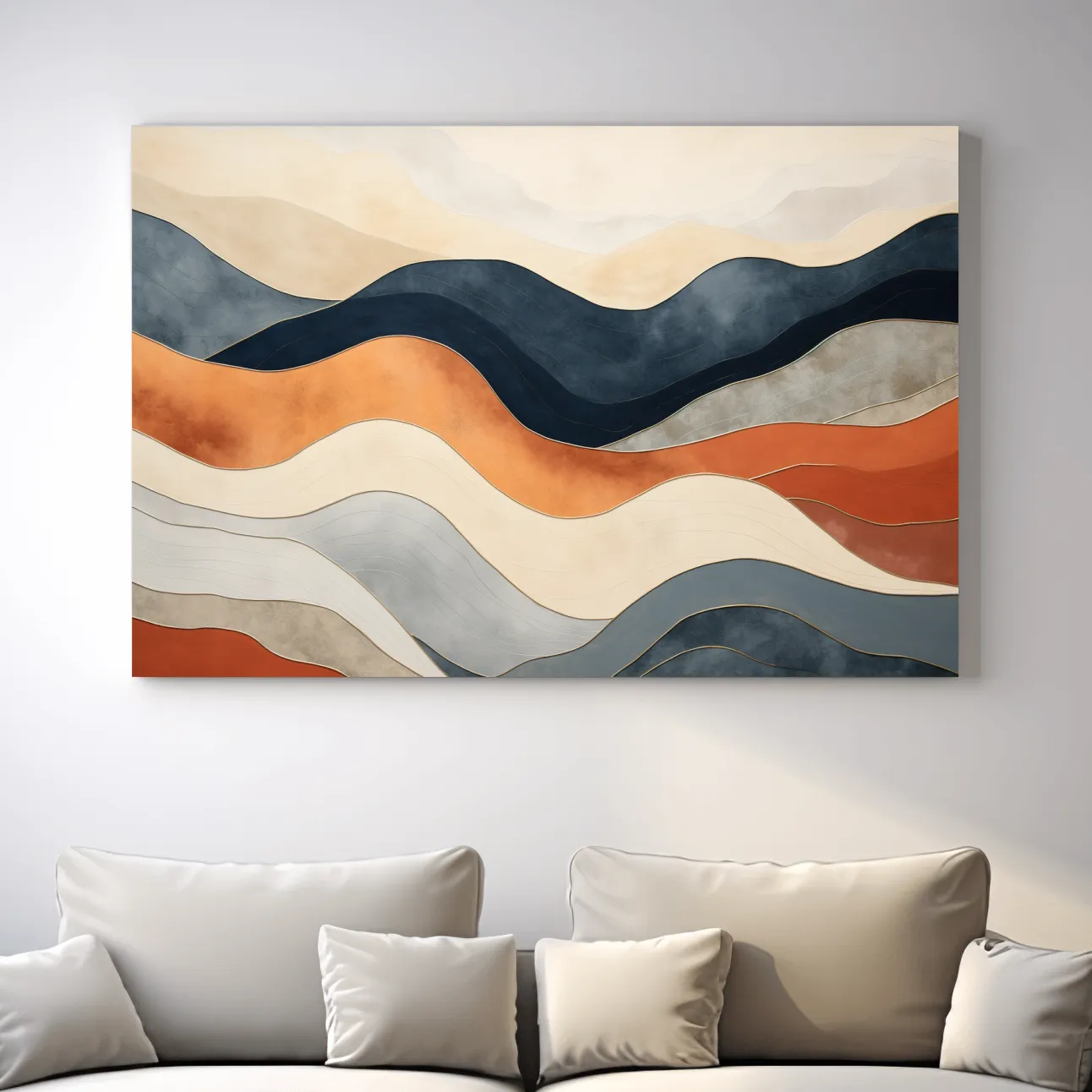 Rolling abstract mountain shapes, mid century style art