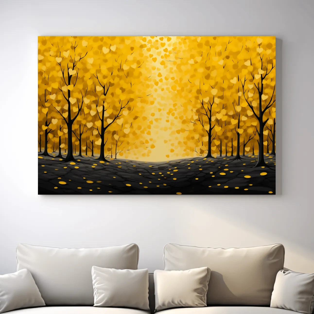 Autumn forest made from love heart leaves