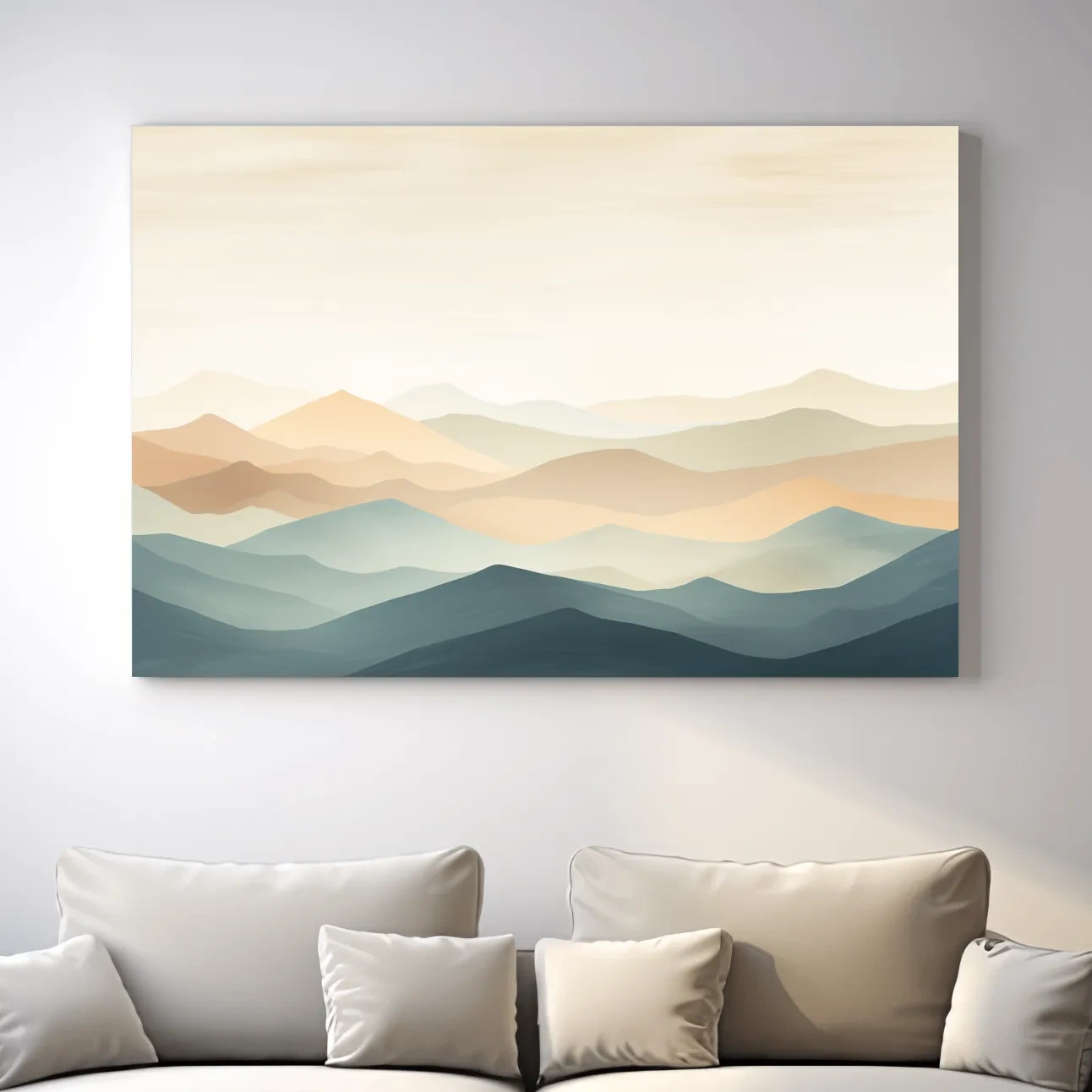 Subtle wavy mountain peaks painting, pastel colored wall art