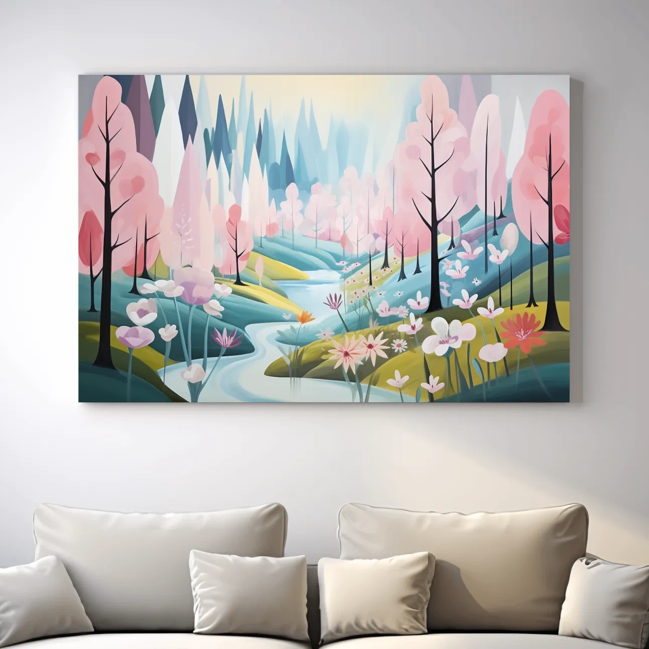 Dreamy Pastel Pink Blossom Forest - Whimsical Floral Landscape Wall Art