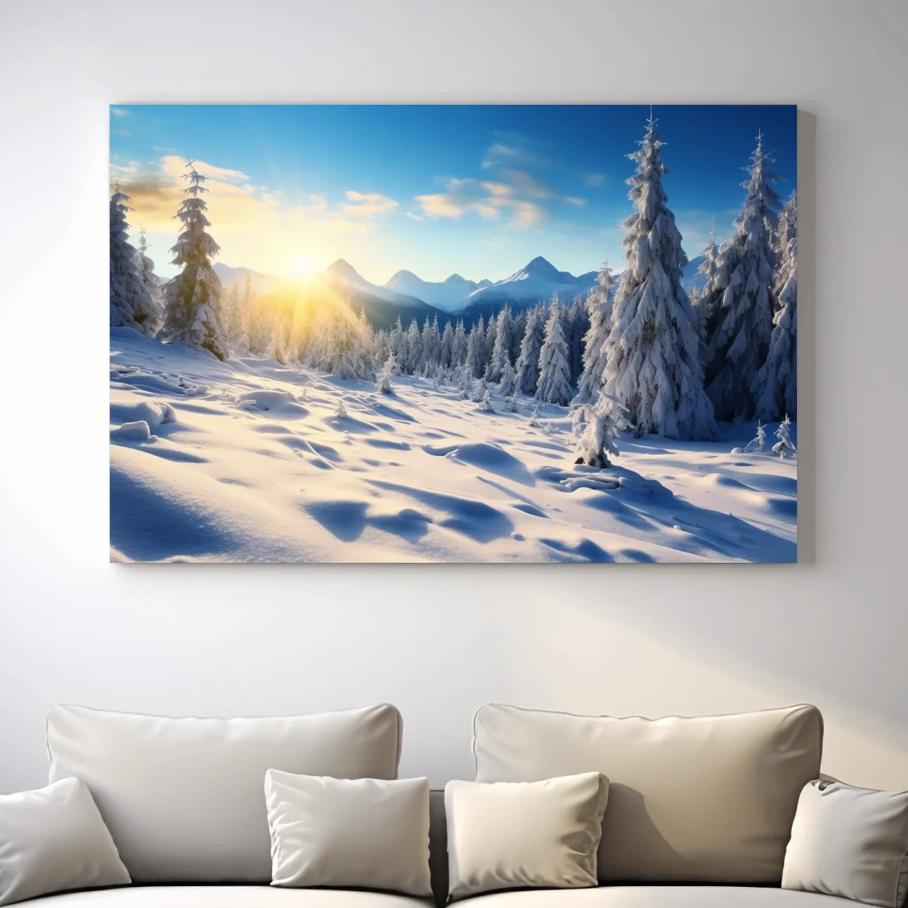 Sunshine on the alpine snow forest, photography art