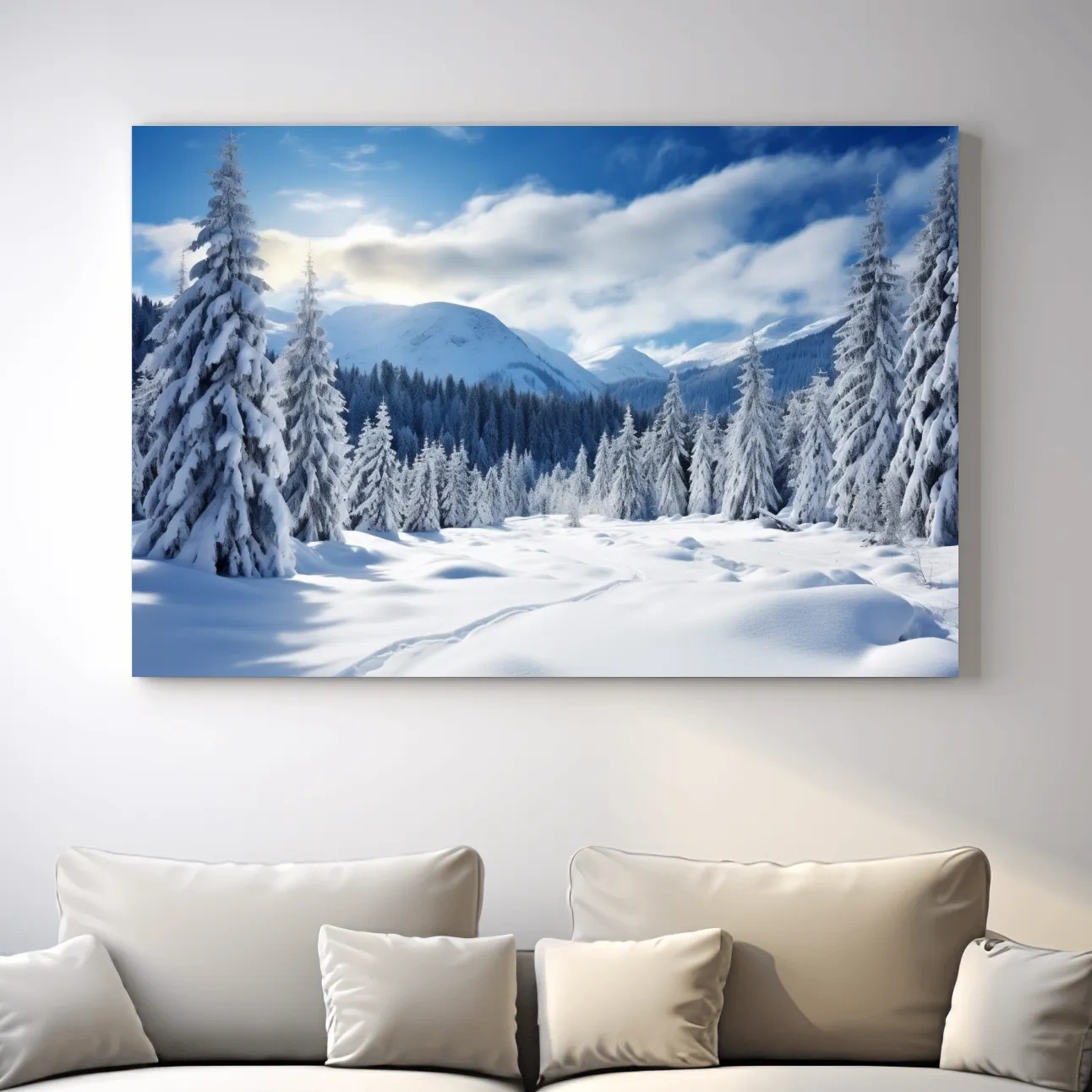 Snowy Alpine Mountain Forest Landscape - Winter Wilderness Photographic Wall Art