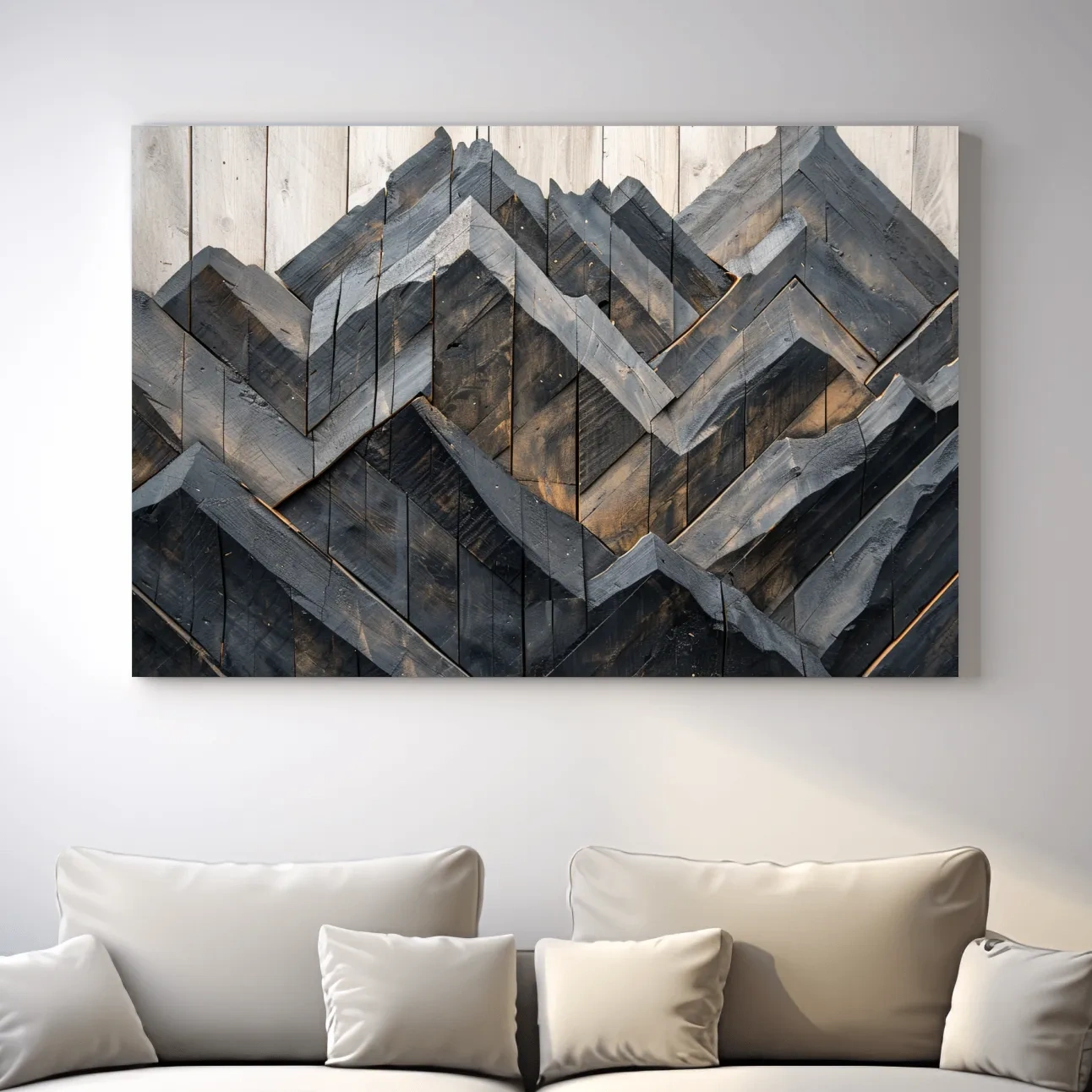 Geometric Wood Mountain Mosaic - Modern Rustic Landscape Wall Art
