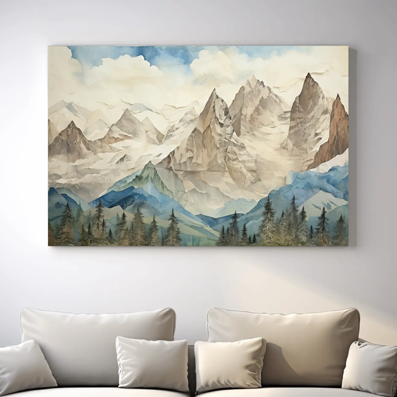 Glacier alpine forest artwork, textured effect mixed-media style wall art