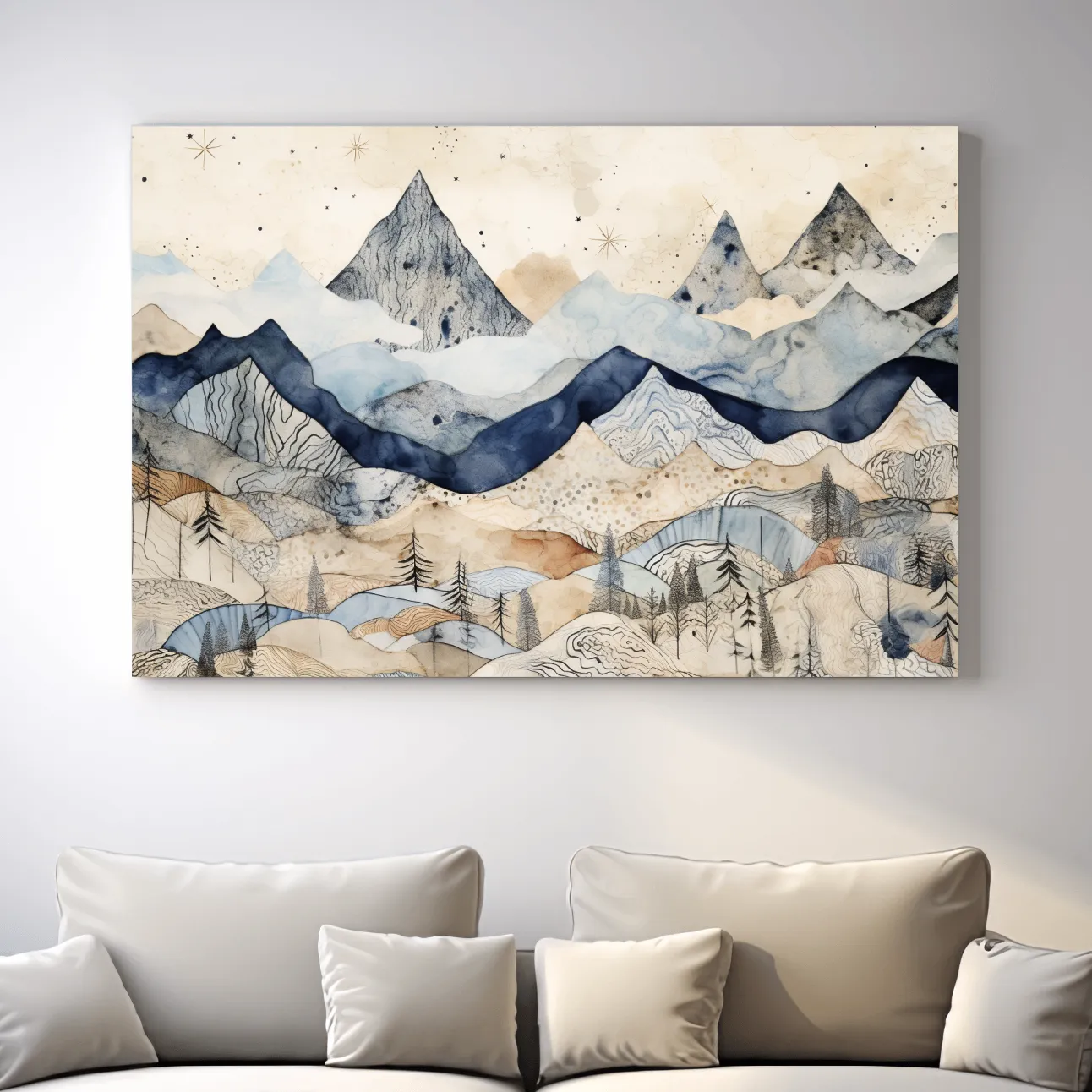 Patchwork Watercolor Mountain Range - Modern Alpine Landscape Wall Art