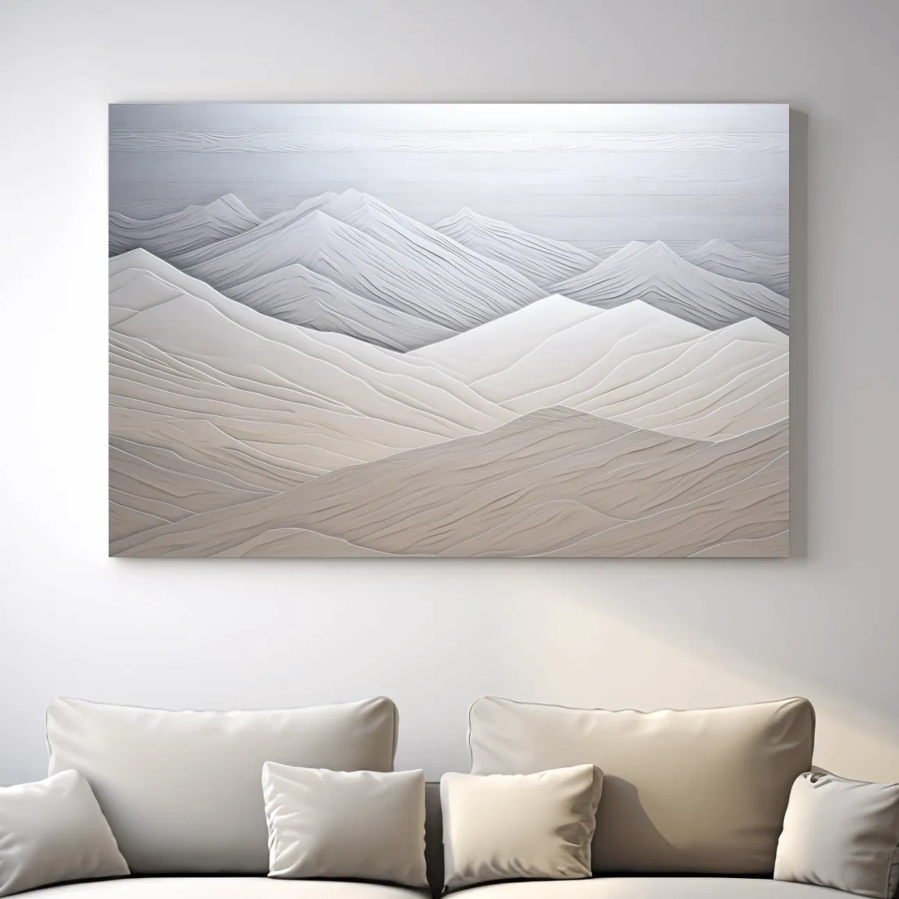 Minimalist Layered Mountain Relief Landscape - Monochrome Wall Art