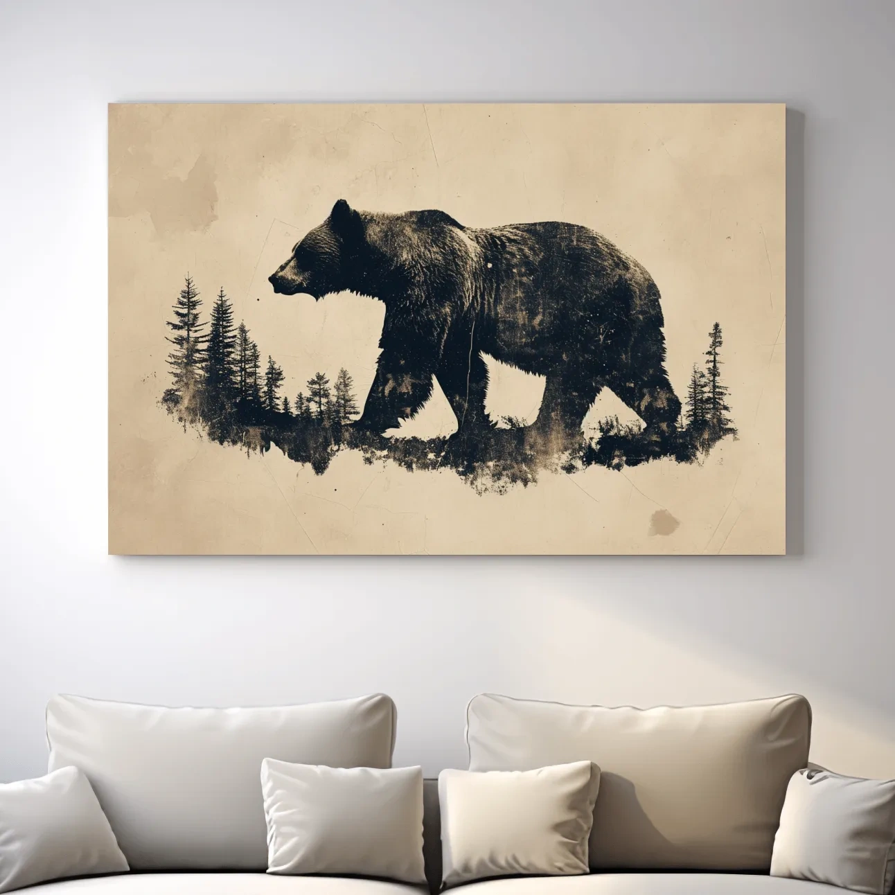 Grizzly bear artwork print, vintage style silhouette