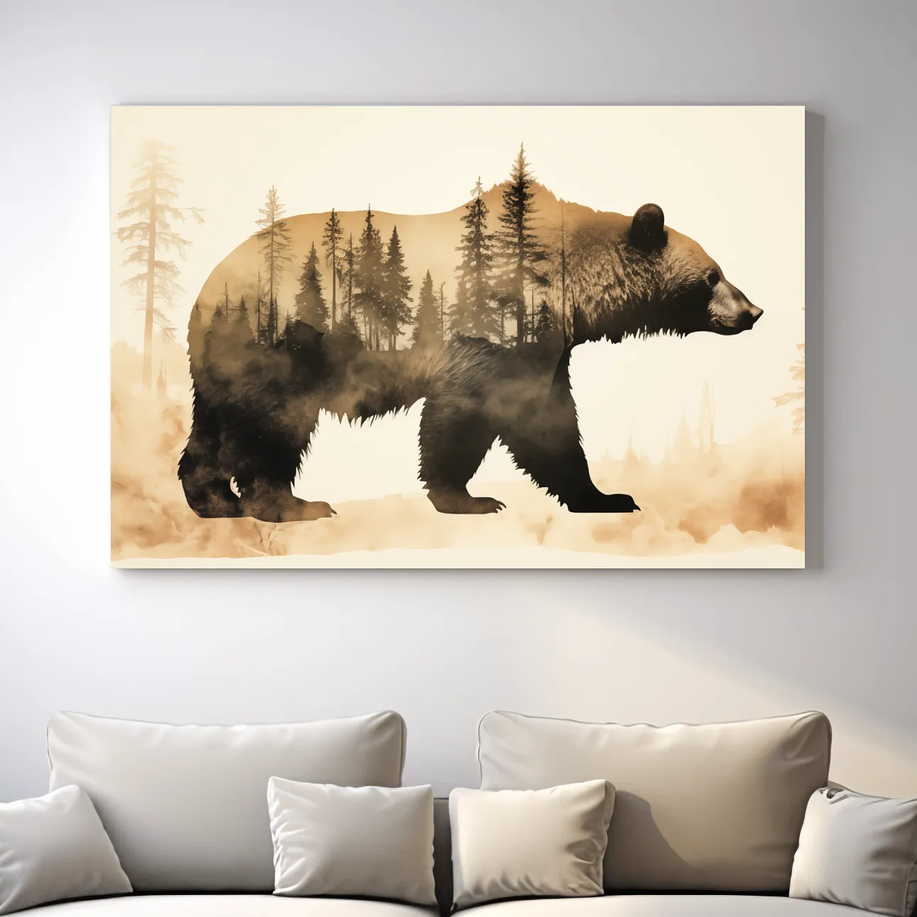 Double Exposure Grizzly Bear Forest Silhouette - Misty Wilderness Nature Artwork