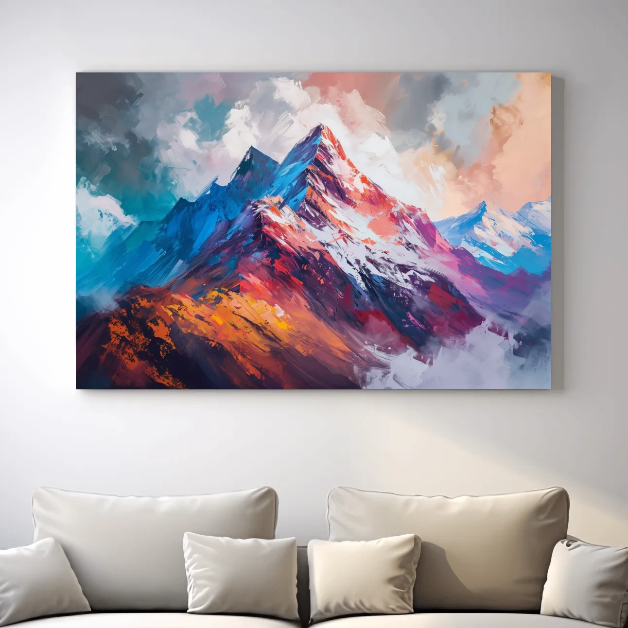 Vibrant impressionism style textured mountain painting artwork