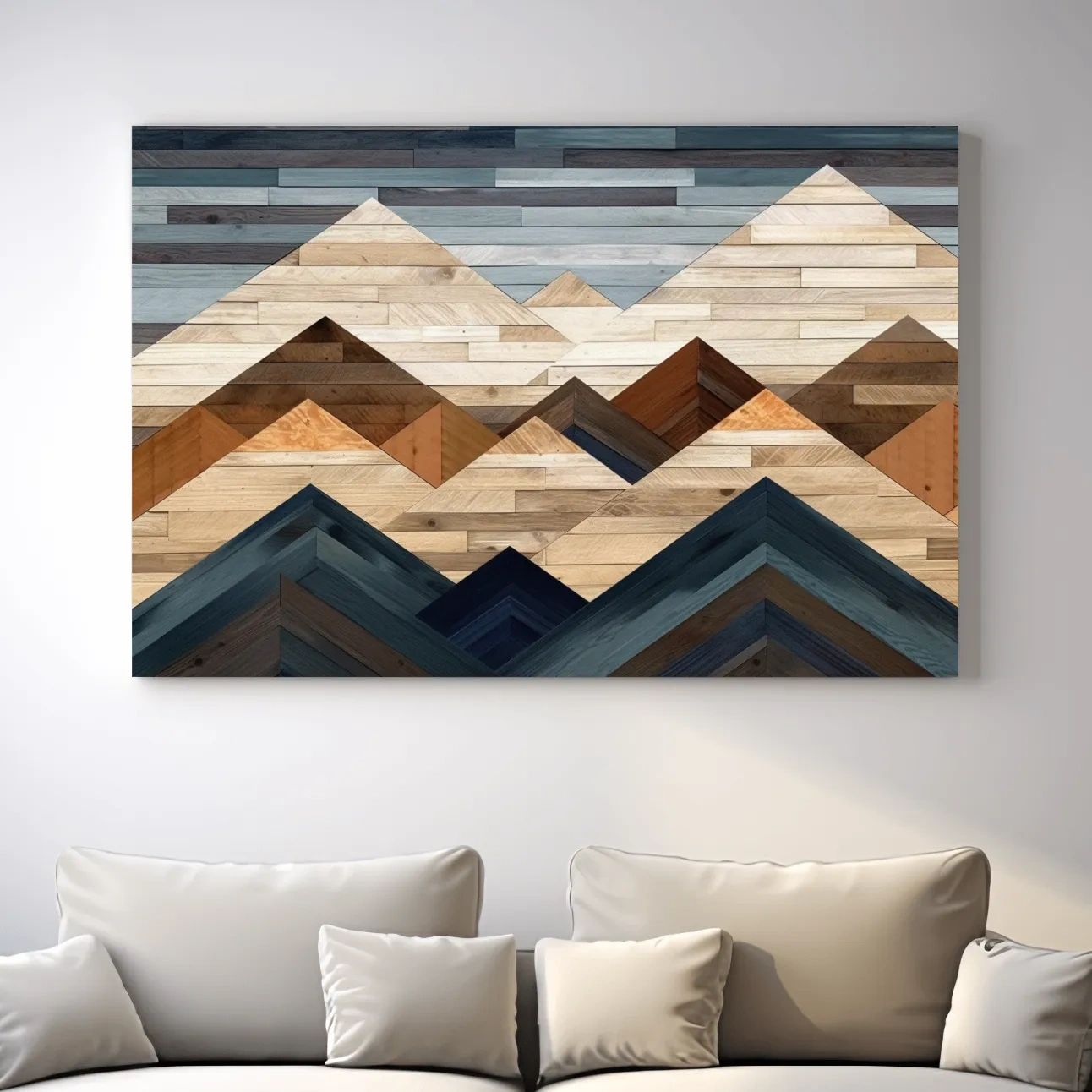 Geometric Reclaimed Wood Mountain Peaks - Modern Rustic Landscape Artwork