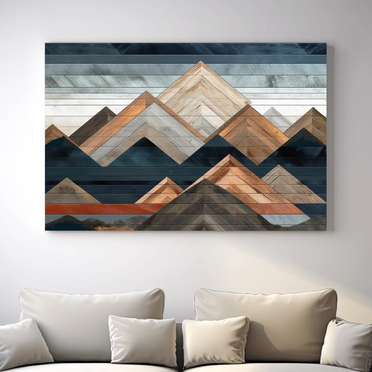 Geometric Woodgrain Mountain Peaks - Modern Abstract Landscape Wall Art