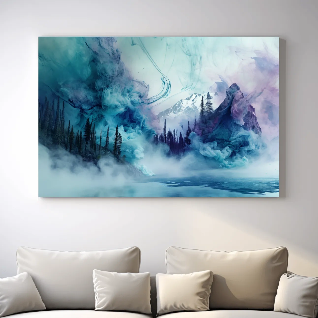 Ethereal Misty Alpine Forest & Mountains - Surreal Abstract Landscape Wall Art