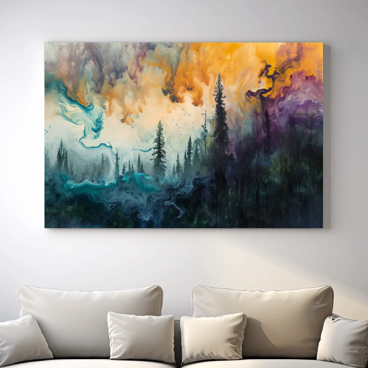 Vibrant Abstract Forest Smoke Swirls - Fluid Acrylic Style Wall Art
