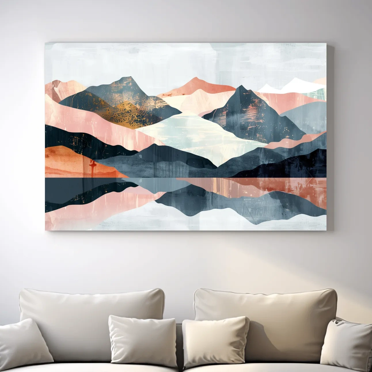 Abstract mountain painting, mid century style artwork