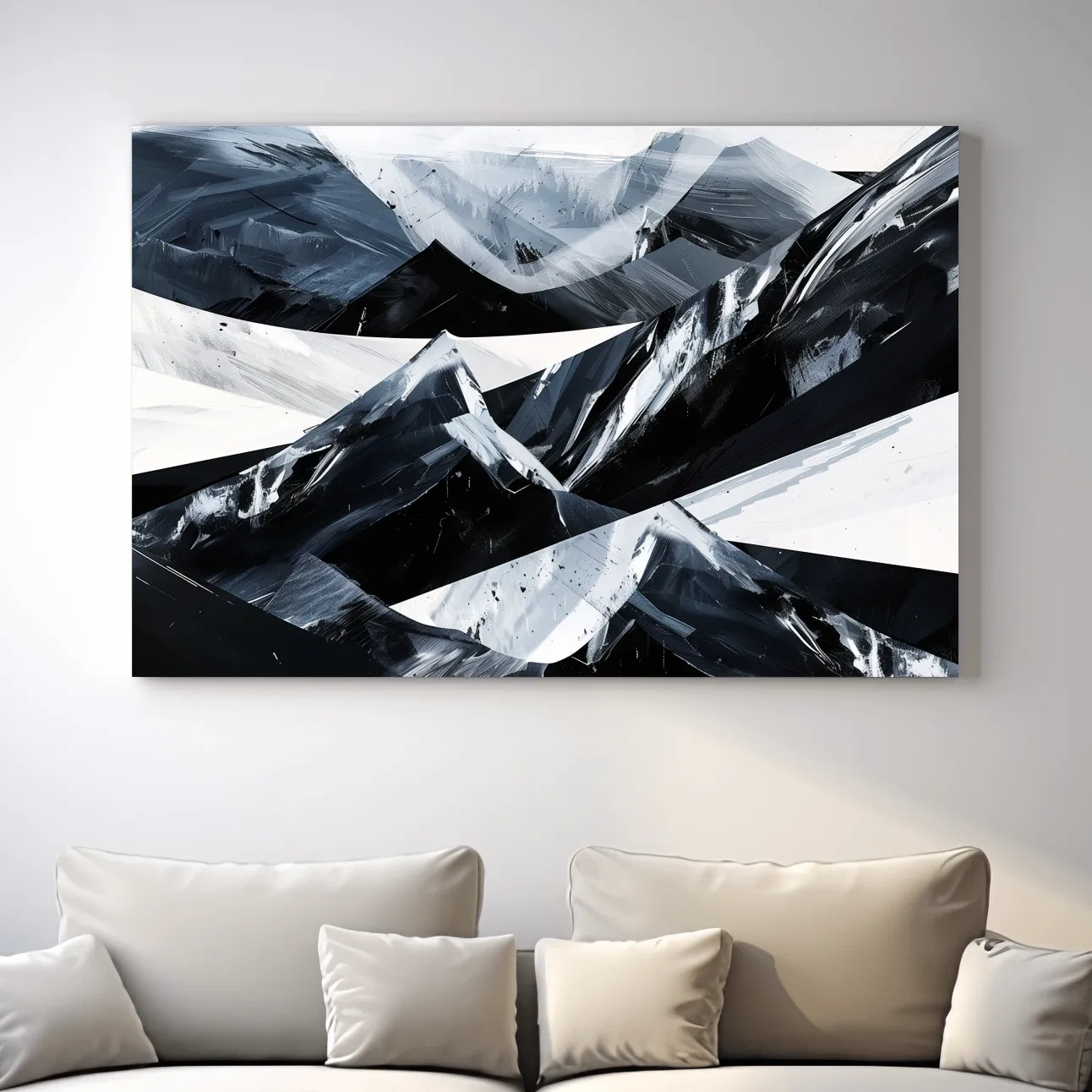 Modern abstract black and white mountain wall art painting