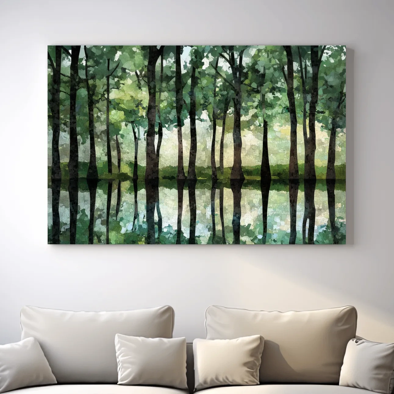 Forest of trees pattern artwork, mosaic style painting wall art