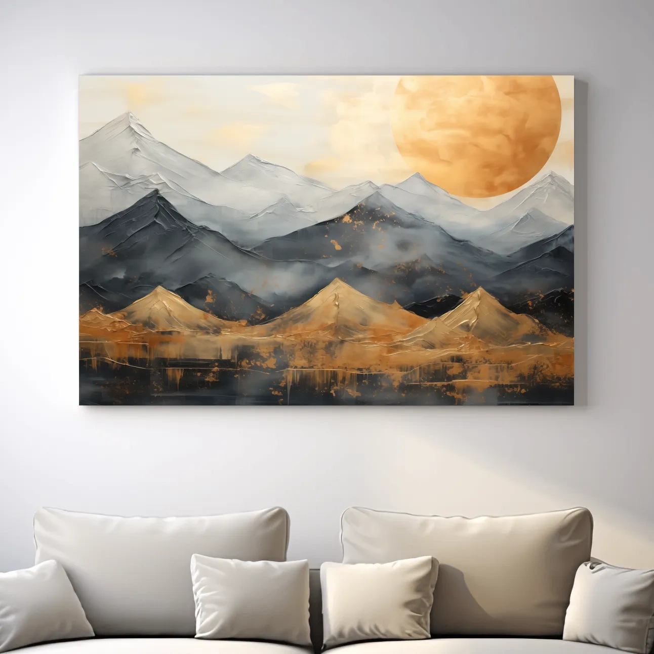 Elegant gold leaf style painting of mountain scenery