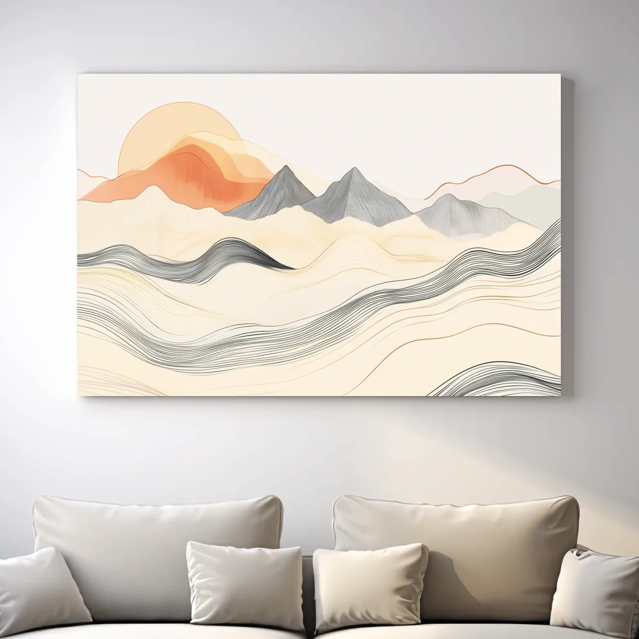 Minimalist Line Art Mountain Sunset - Abstract Landscape Wall Art