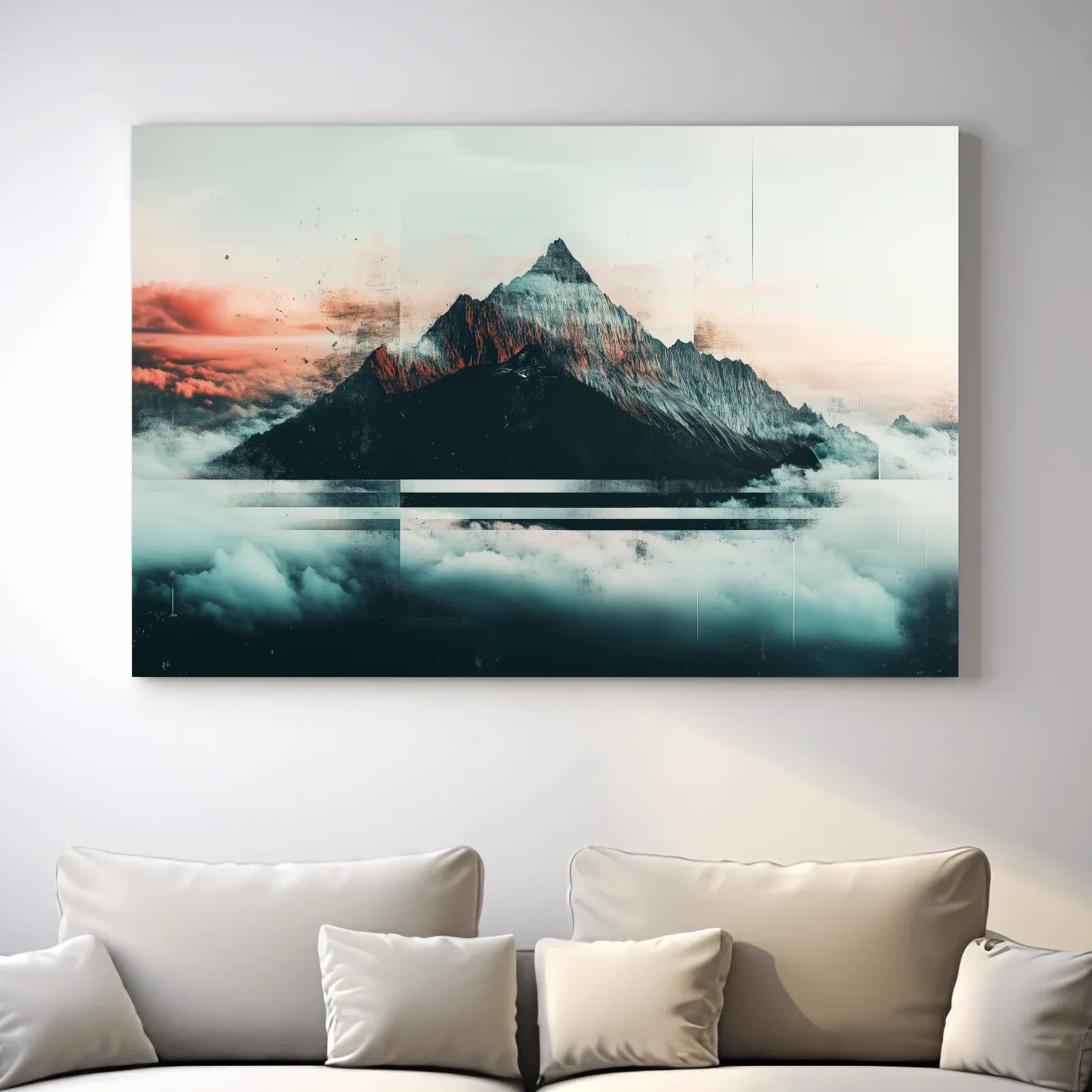 Abstract Sunset Alpine Peak Above Clouds - Glitch Style Mountain Wall Art