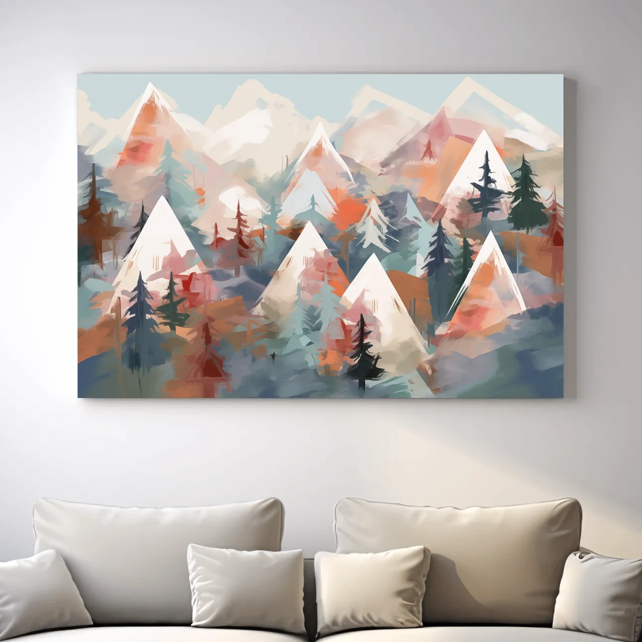 Abstract Alpine Peaks And Pine Forest - Pastel Watercolor Mountain Landscape Wall Art