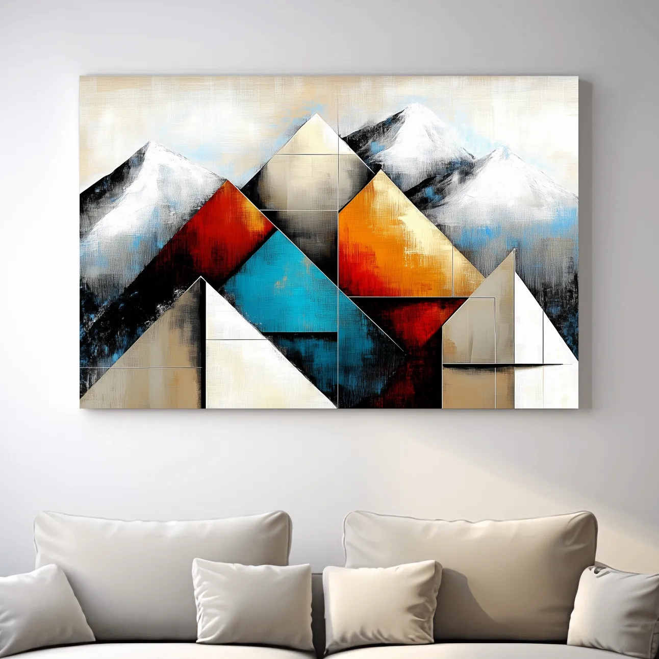 Geometric glacier mountain painting, textured art effect