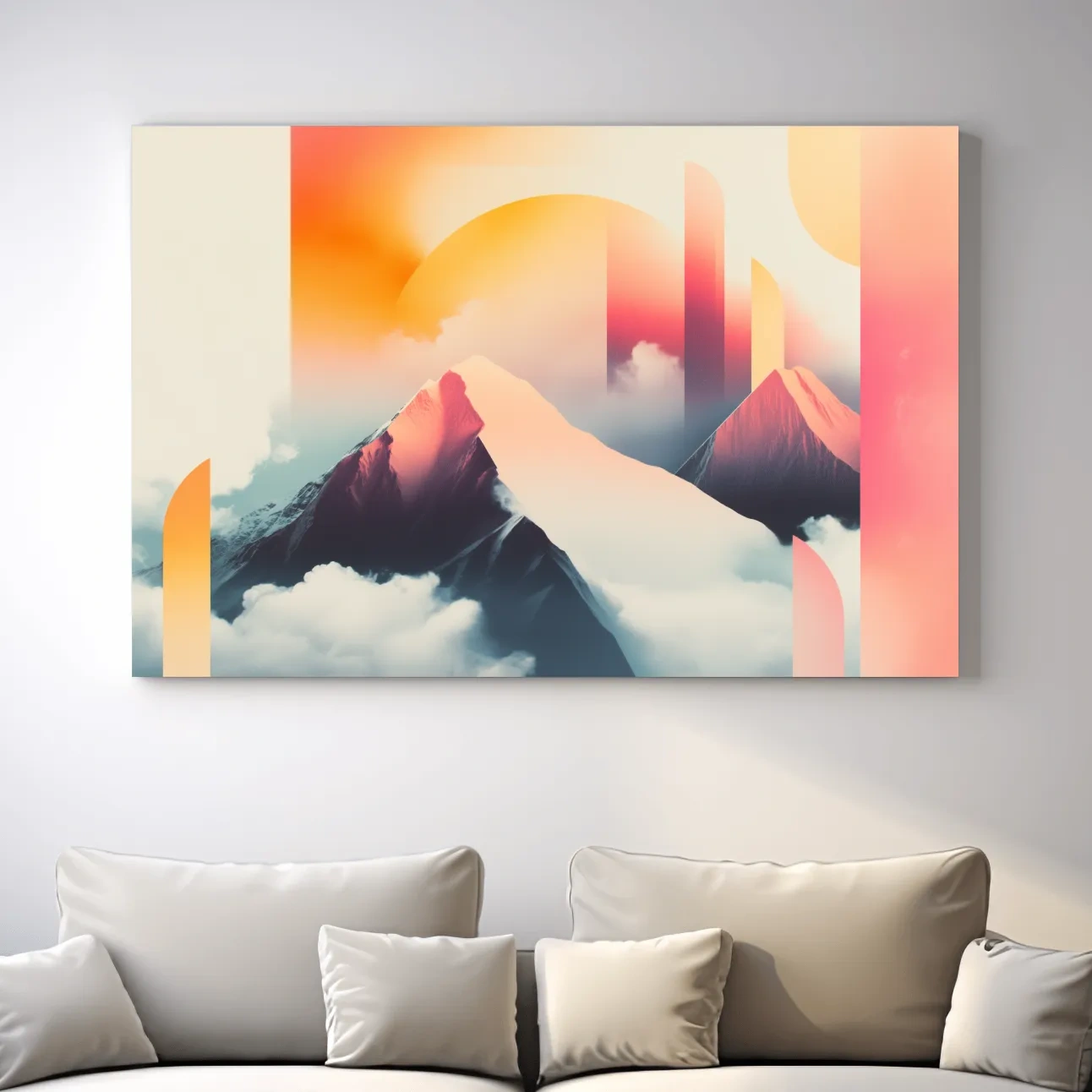 Abstract Rerto Sunrise Mountain Peaks - Modern Ski Poster Wall Art