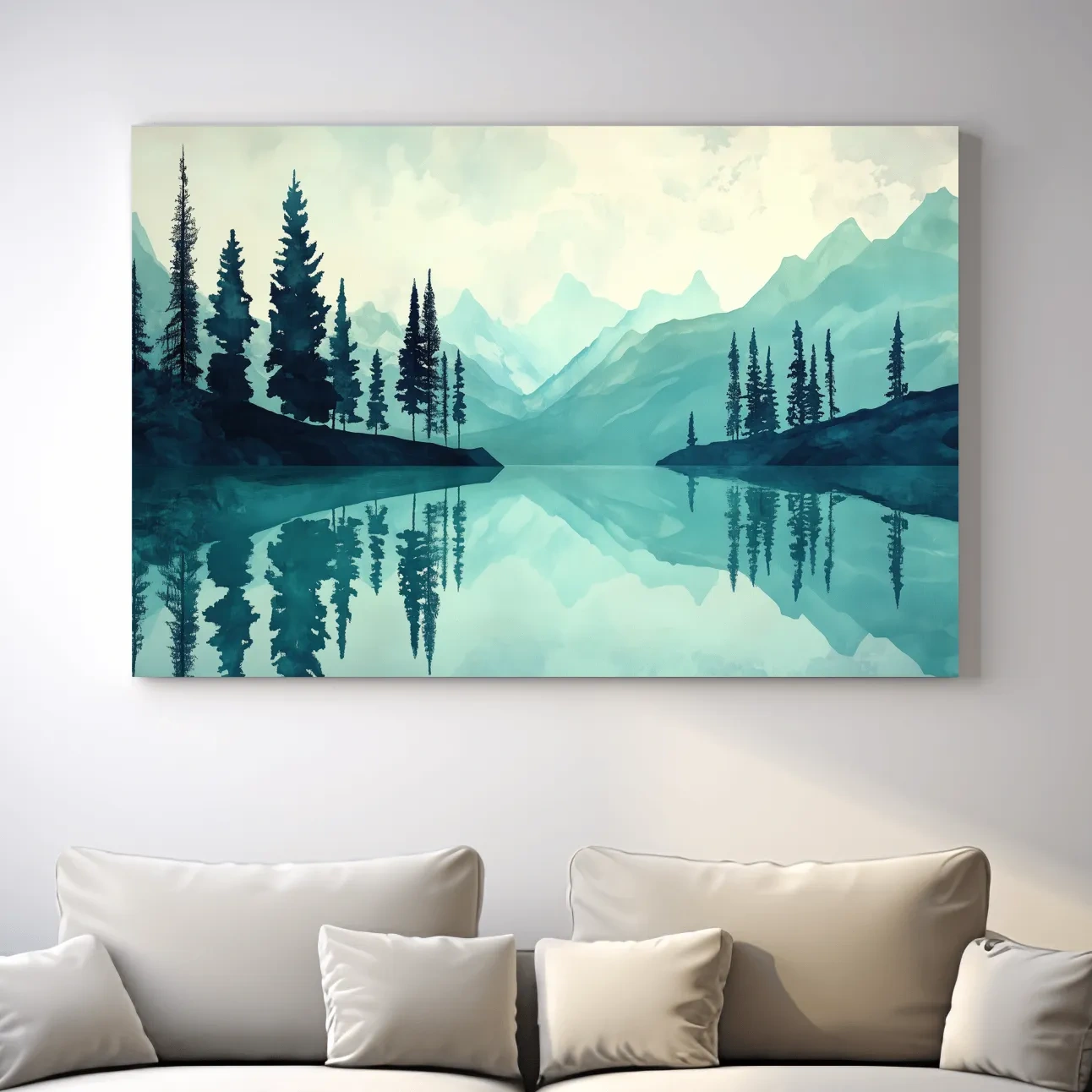 Treelined Alpine Lake Reflection - Watercolor Forest Wall Art