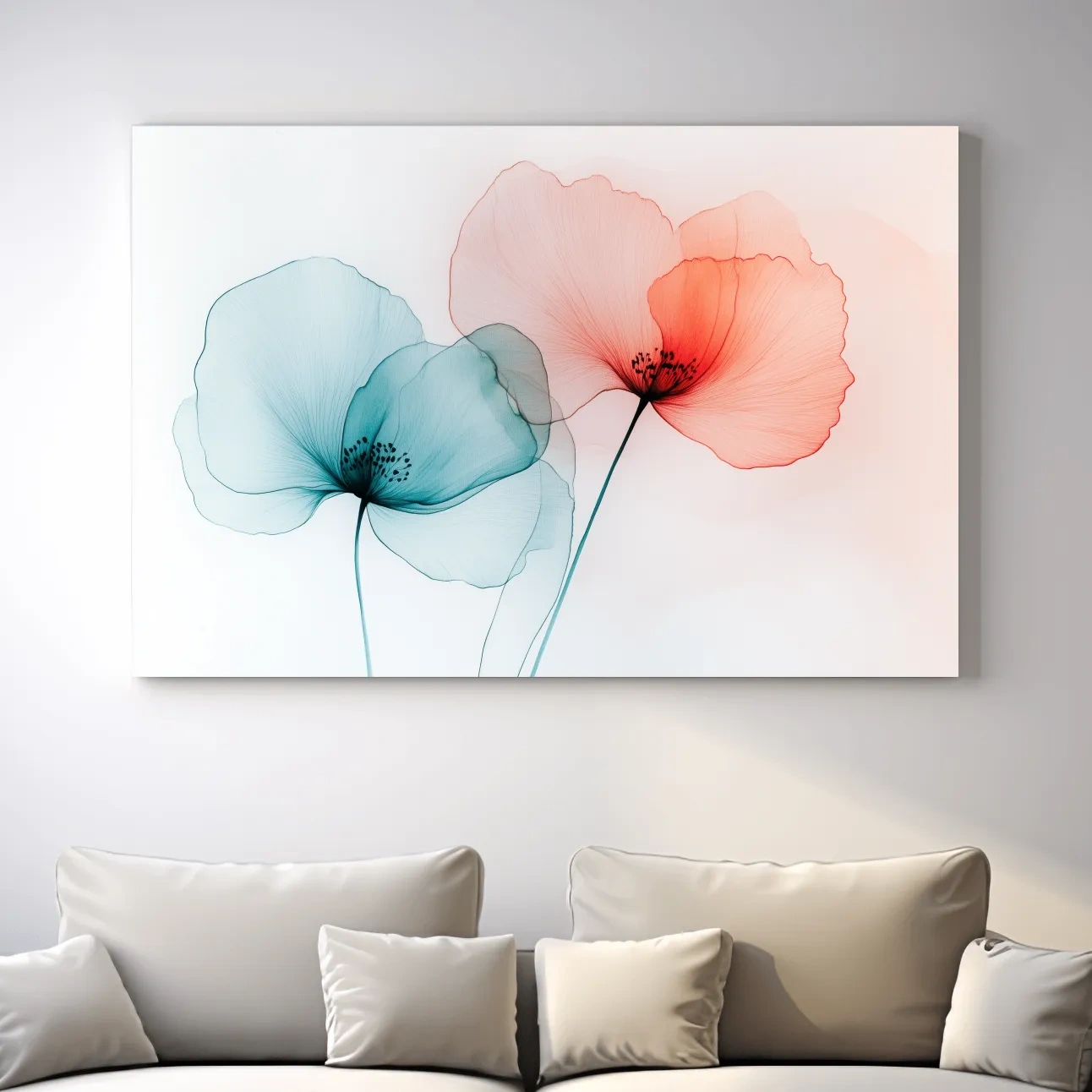 Minimalist Translucent Poppy Flowers Watercolour - Modern Botanical Wall Art