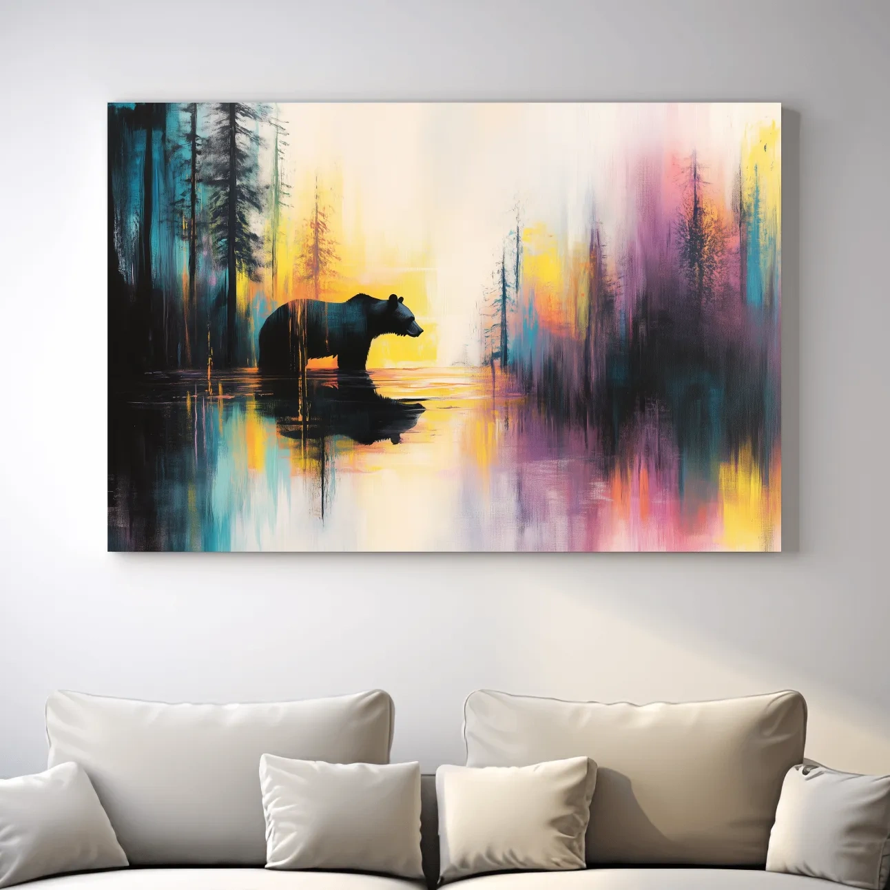 Moody Abstract Bear Lake Reflection - Colorful Forest Landscape Wall Art