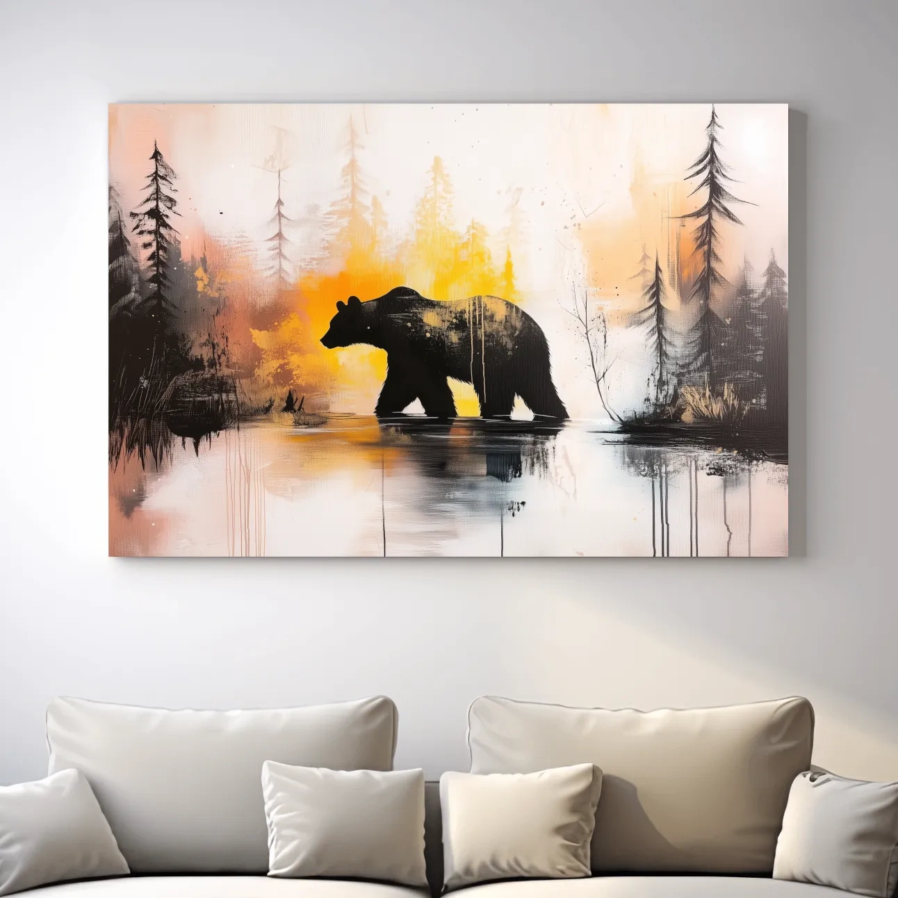 Abstract textured painting, colorful grizzly bear artwork