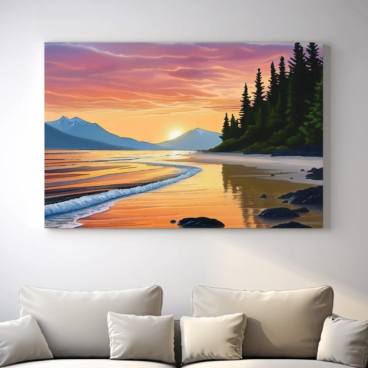 Pacific Northwest artwork, sunset over the beach painting