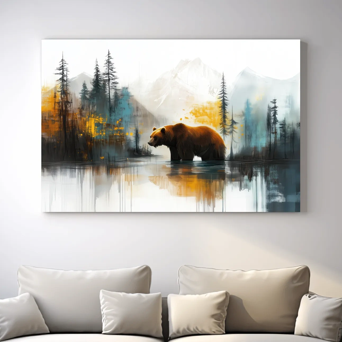 Grizzly bear textured wall art, colorful abstract painting artwork