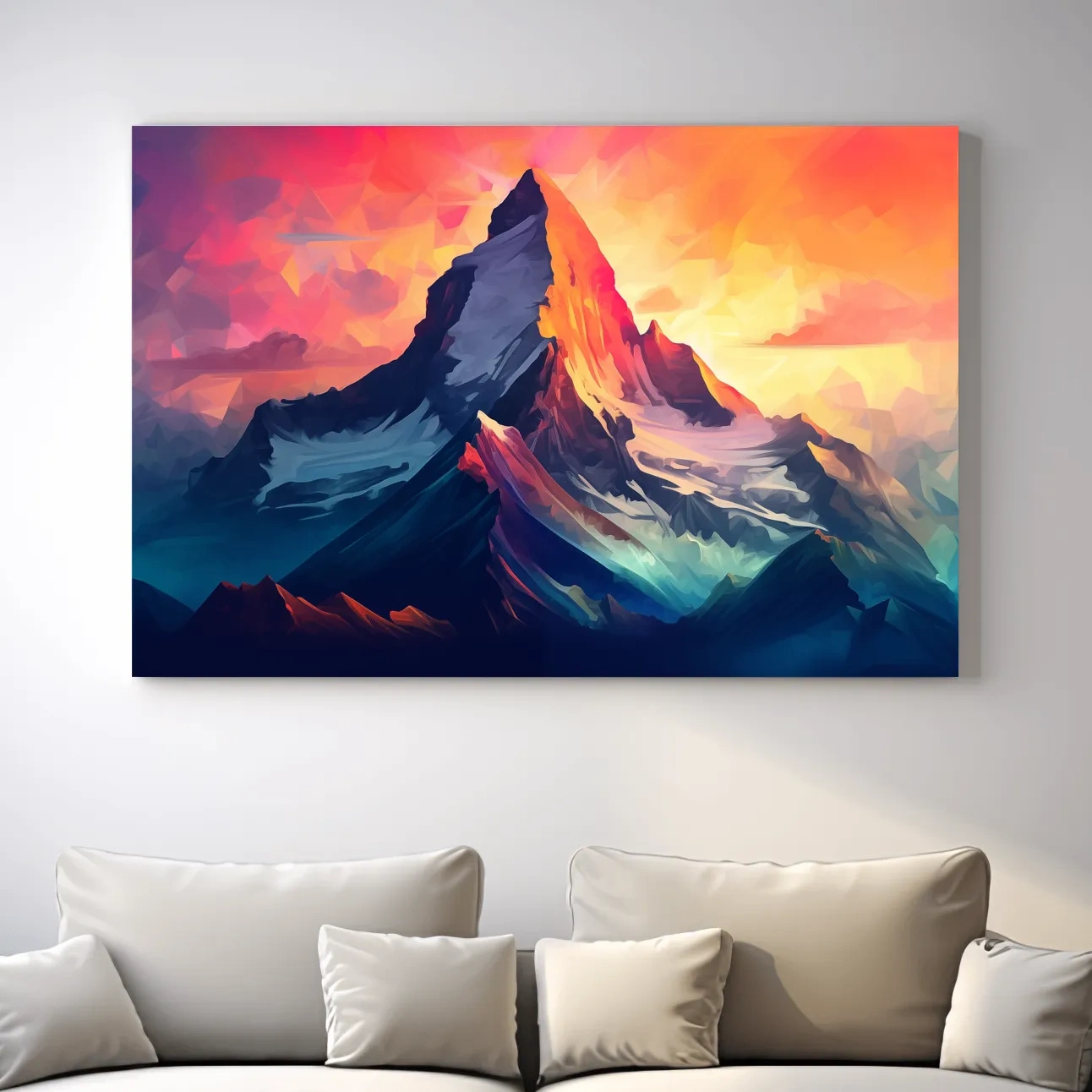Abstract mountain painting at sunrise