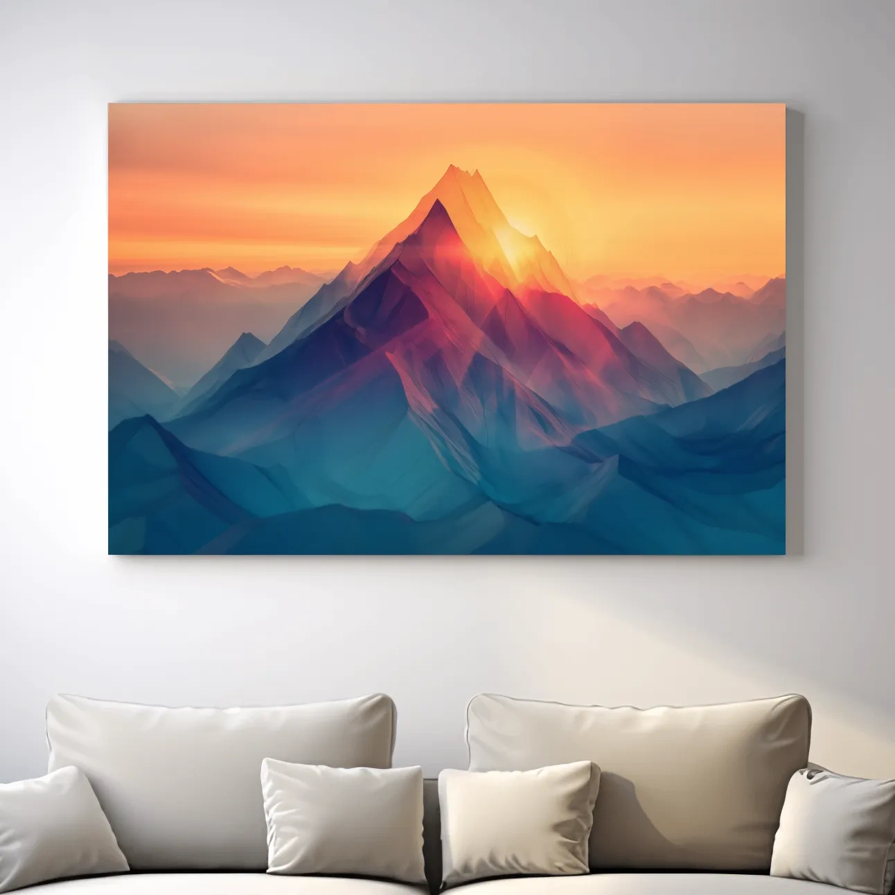 Abstract mountain artwork, sunset over mountain ranges