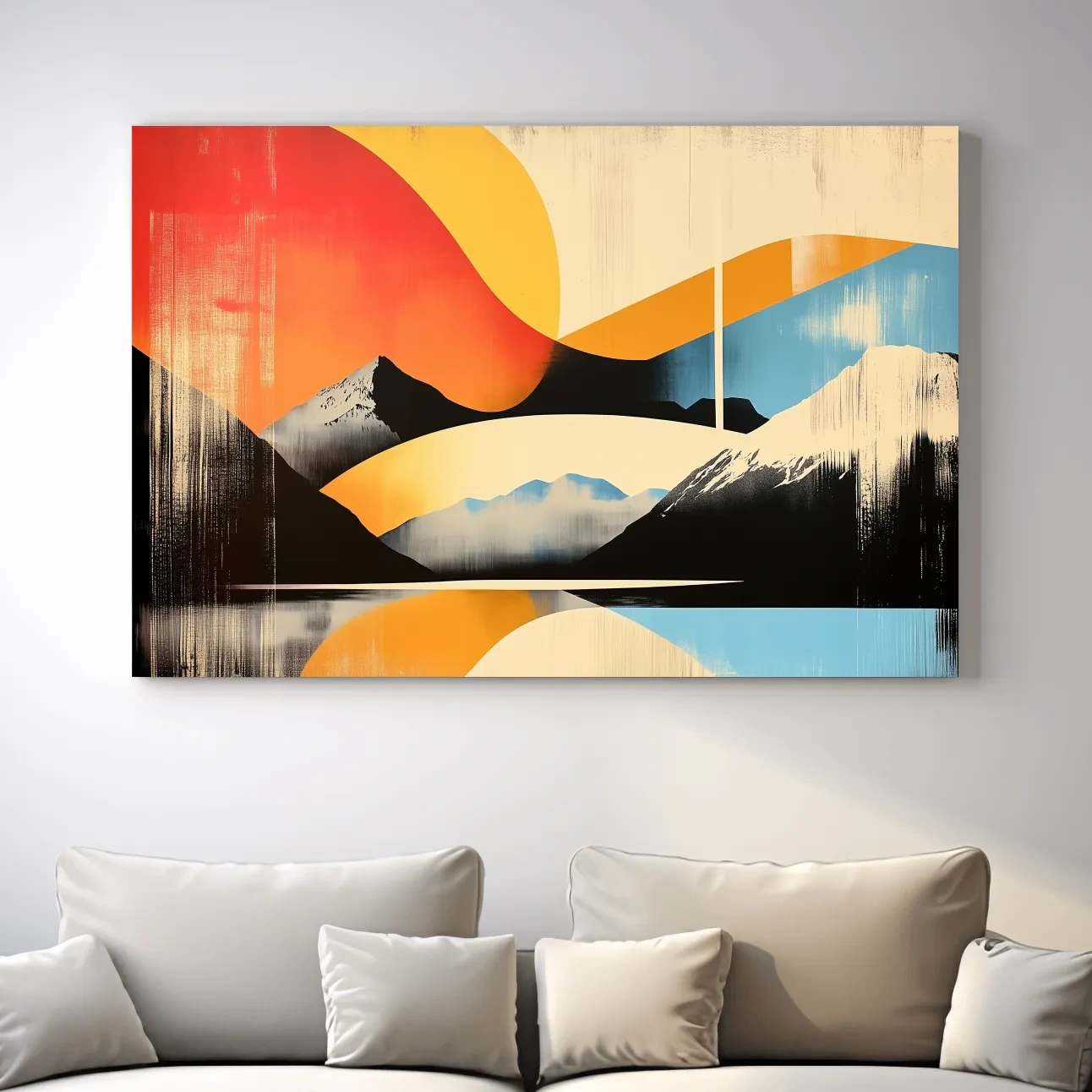 Abstract Retro Mountain Sunrise Landscape - Modern Graphical Wall Art