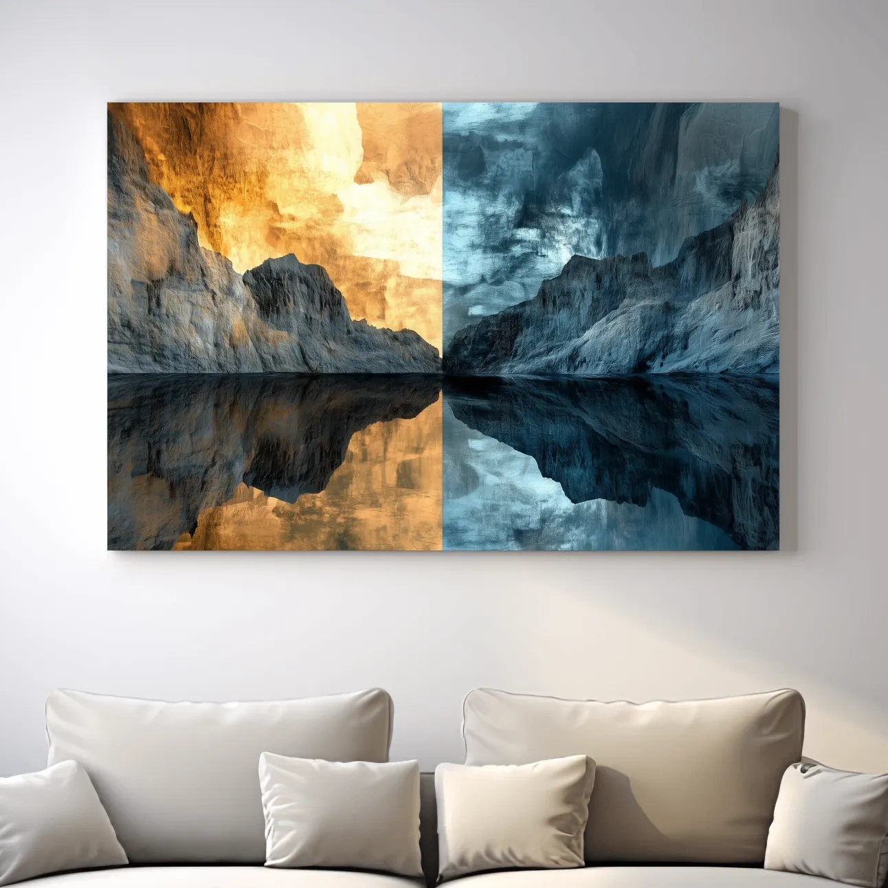 Split Tone Mountain Lake Reflection - Fiery Sunset Cool Twilight